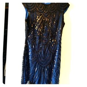20s style flapper dress- blue/black - L Worn ONCE!